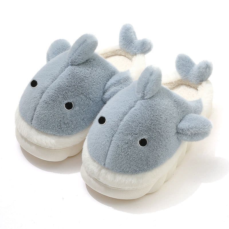 image-Unisex Whale Plush Slippers Indoor Non-Slip Warm House Shoes