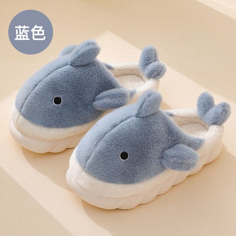 image-Unisex Whale Plush Slippers Indoor Non-Slip Warm House Shoes
