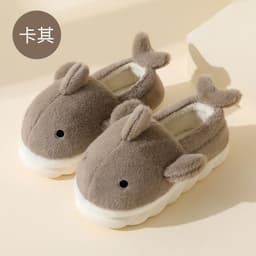 image-Unisex Whale Plush Slippers Indoor Non-Slip Warm House Shoes