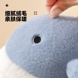 image-Unisex Whale Plush Slippers Indoor Non-Slip Warm House Shoes