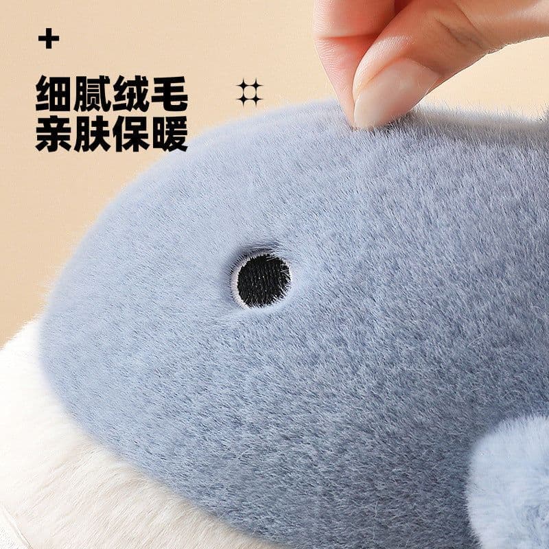 image-Unisex Whale Plush Slippers Indoor Non-Slip Warm House Shoes