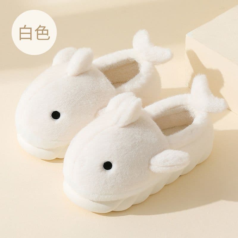image-Unisex Whale Plush Slippers Indoor Non-Slip Warm House Shoes