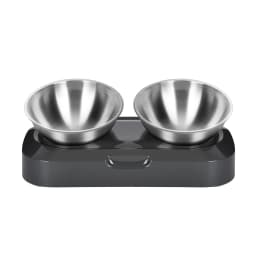image-Adjustable Stainless Steel Tilted Cat Food Bowl Double Bowl