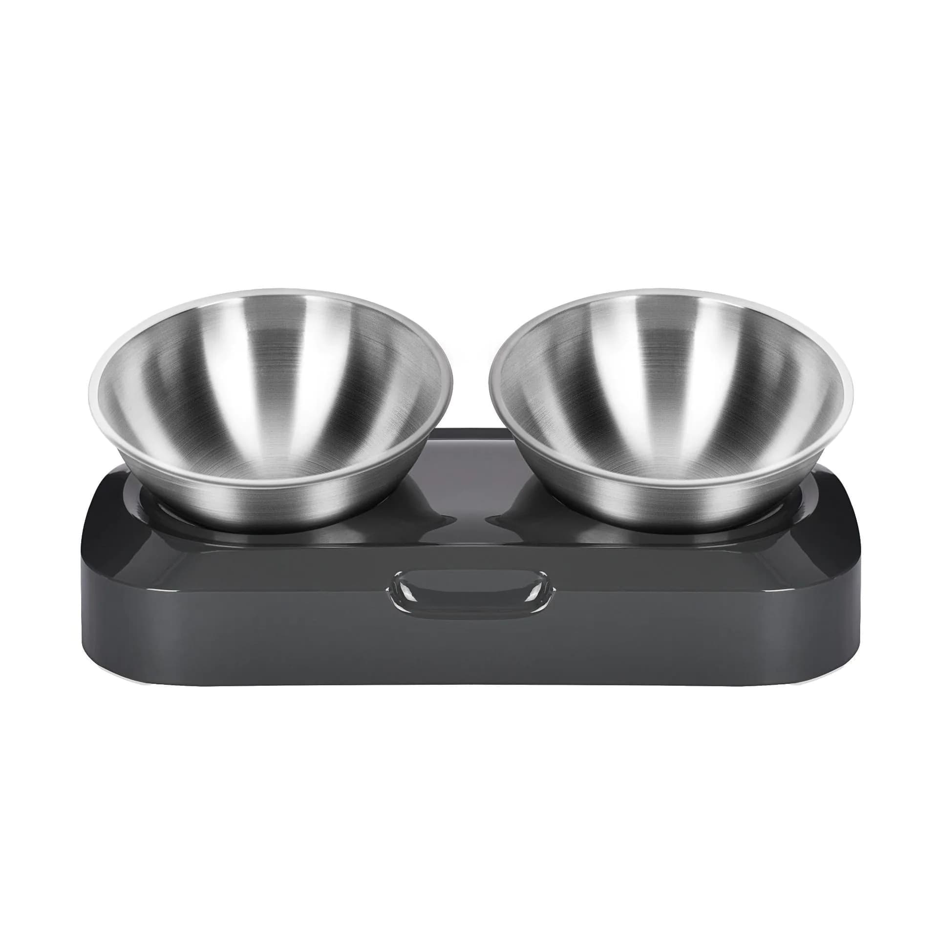 image-Adjustable Stainless Steel Tilted Cat Food Bowl Double Bowl