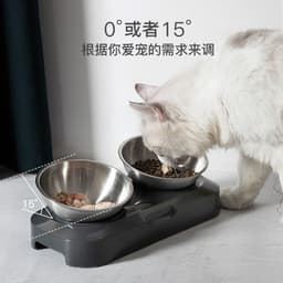 image-Adjustable Stainless Steel Tilted Cat Food Bowl Double Bowl
