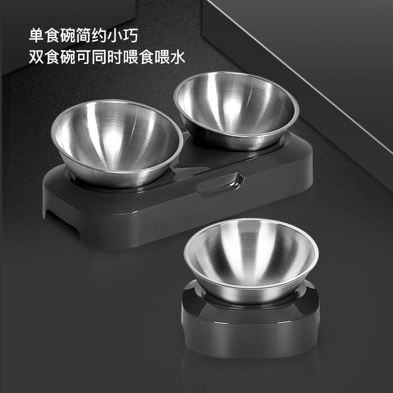 image-Adjustable Stainless Steel Tilted Cat Food Bowl Double Bowl