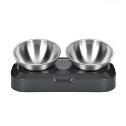 image-Adjustable Stainless Steel Tilted Cat Food Bowl Double Bowl