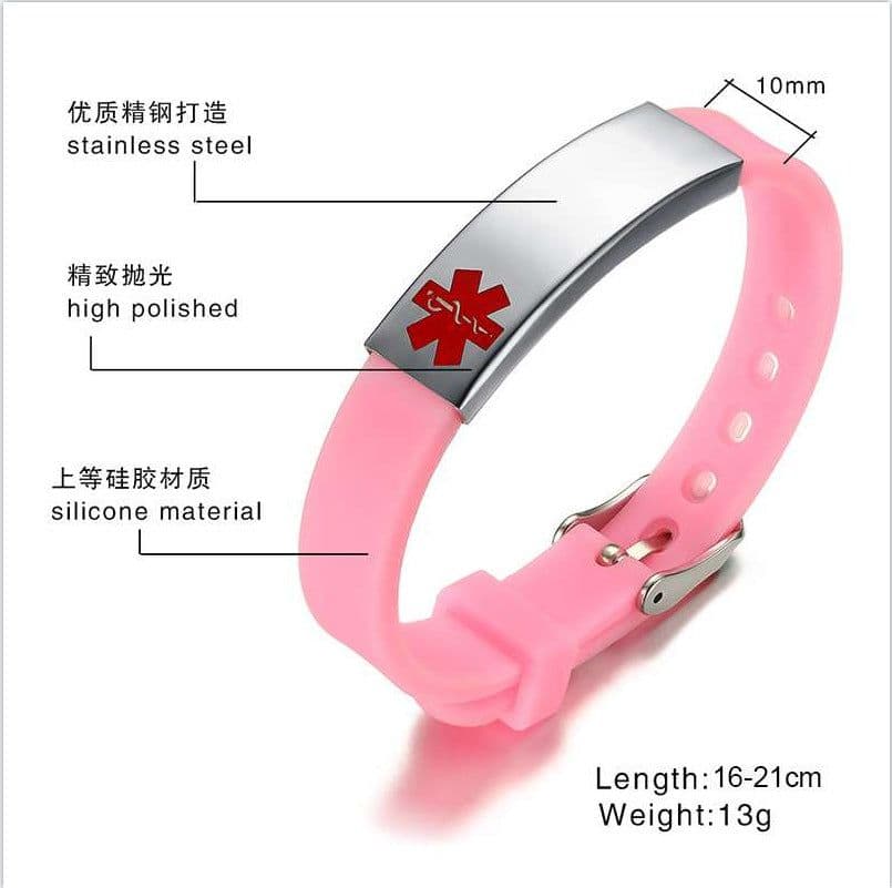 image-Silicone Stainless Steel Medical Logo Bracelet BS-074
