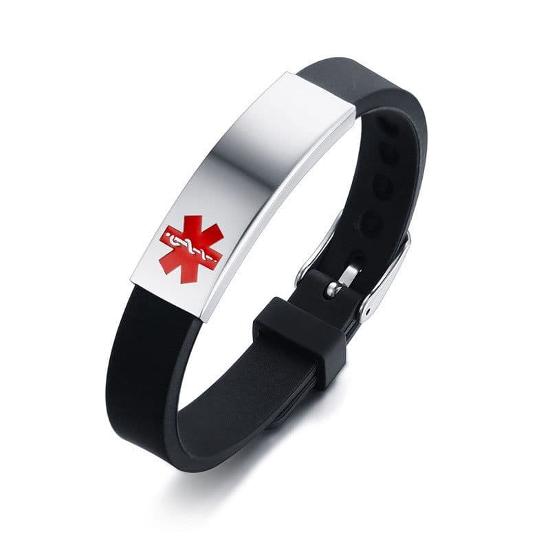 image-Silicone Stainless Steel Medical Logo Bracelet BS-074
