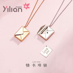 image-S925 Sterling Silver Envelope Pendant Necklace Women Clavicle Chain