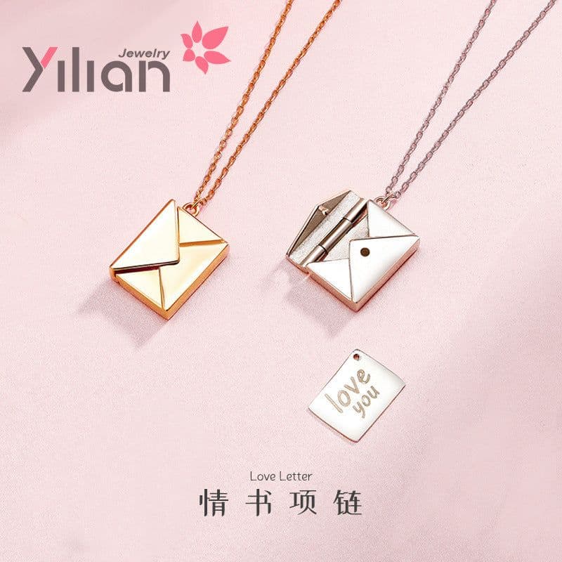 image-S925 Sterling Silver Envelope Pendant Necklace Women Clavicle Chain