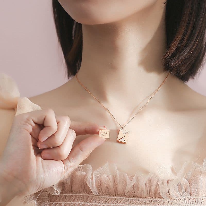 image-S925 Sterling Silver Envelope Pendant Necklace Women Clavicle Chain