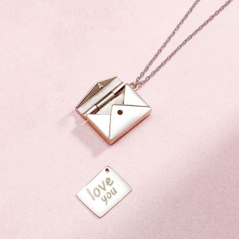 image-S925 Sterling Silver Envelope Pendant Necklace Women Clavicle Chain
