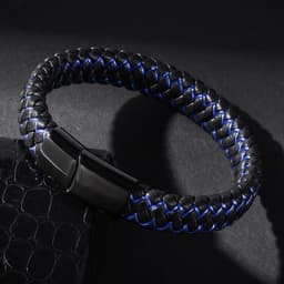 image-Stainless Steel Medical ID Bracelet Men Leather Strap Engraving