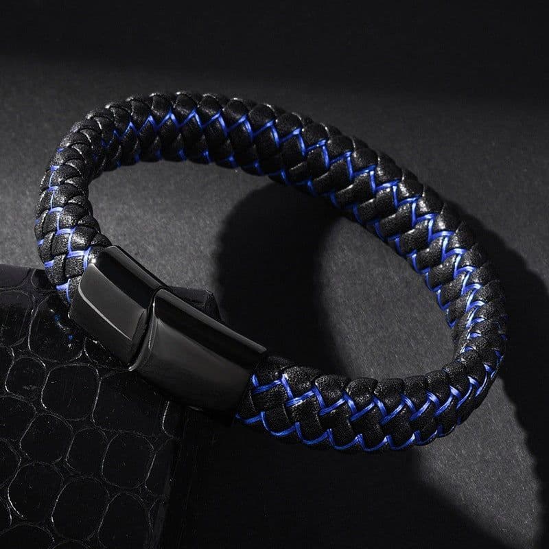 image-Stainless Steel Medical ID Bracelet Men Leather Strap Engraving