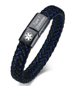 image-Stainless Steel Medical ID Bracelet Men Leather Strap Engraving