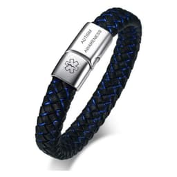image-Stainless Steel Medical ID Bracelet Men Leather Strap Engraving