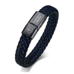 image-Stainless Steel Medical ID Bracelet Men Leather Strap Engraving