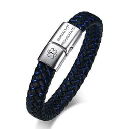 image-Stainless Steel Medical ID Bracelet Men Leather Strap Engraving