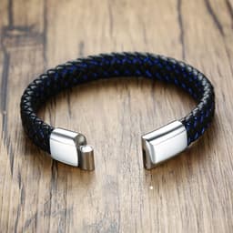 image-Stainless Steel Medical ID Bracelet Men Leather Strap Engraving