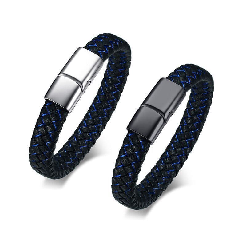image-Stainless Steel Medical ID Bracelet Men Leather Strap Engraving