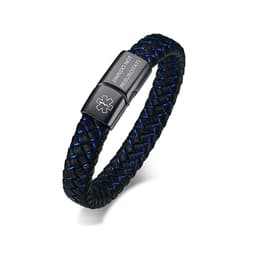image-Stainless Steel Medical ID Bracelet Men Leather Strap Engraving