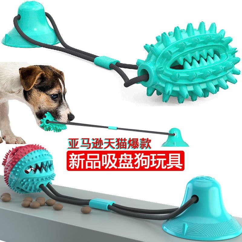 image-Dog Chew Toy TPR Cactus Ball with Suction Cup Green
