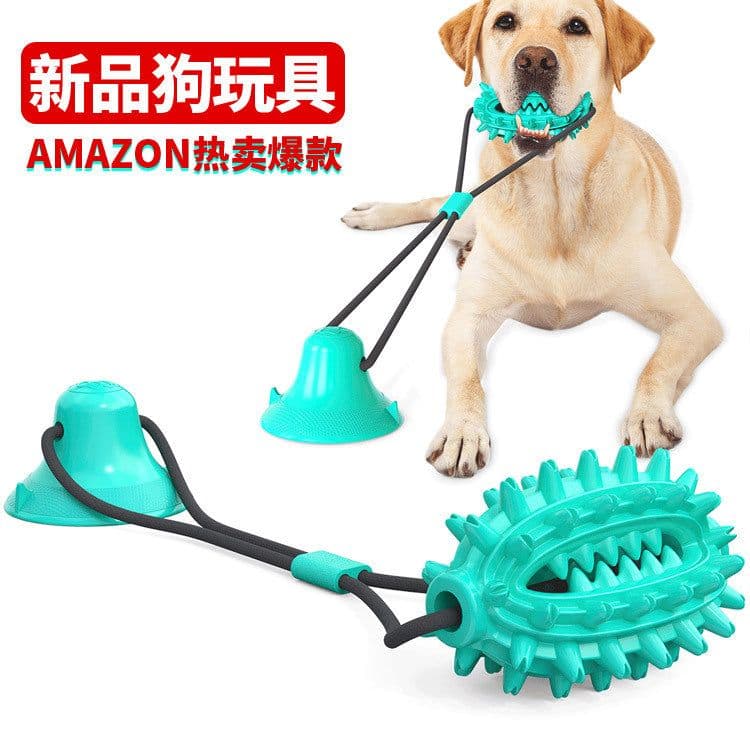 image-Dog Chew Toy TPR Cactus Ball with Suction Cup Green