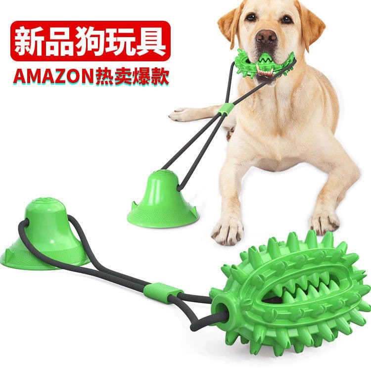image-Dog Chew Toy TPR Cactus Ball with Suction Cup Green