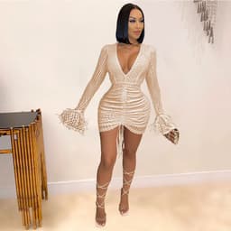 image-Pure Elegance V-Neck Sequin Lantern Sleeve A-Line Party Dress