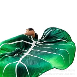 image-Leaf Flannel Blanket 200x230cm Polyester Green Vein Shape Throw