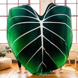 image-Leaf Flannel Blanket 200x230cm Polyester Green Vein Shape Throw