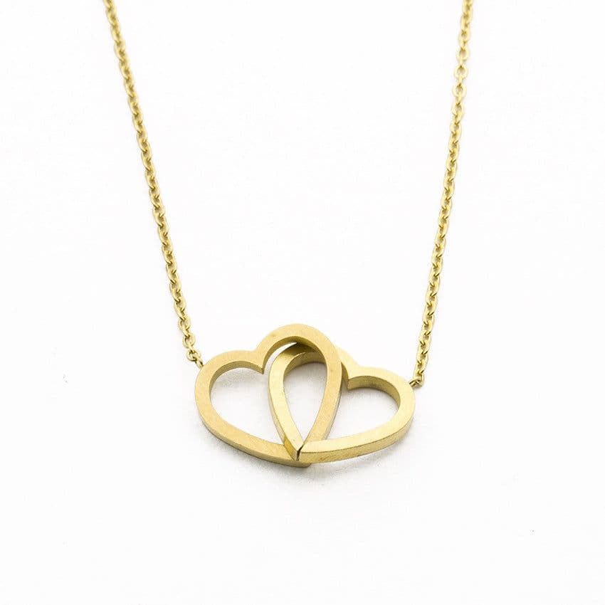 image-Stainless Steel Heart Pendant Necklace Unisex Water Wave Chain N00128