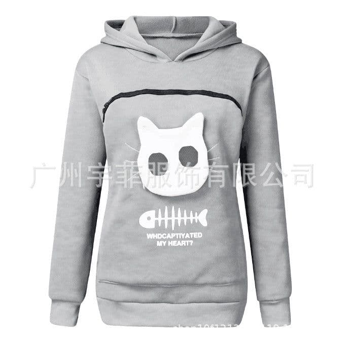 image-Women's Cat Print Hooded Sweater Long Sleeve Fleece Top