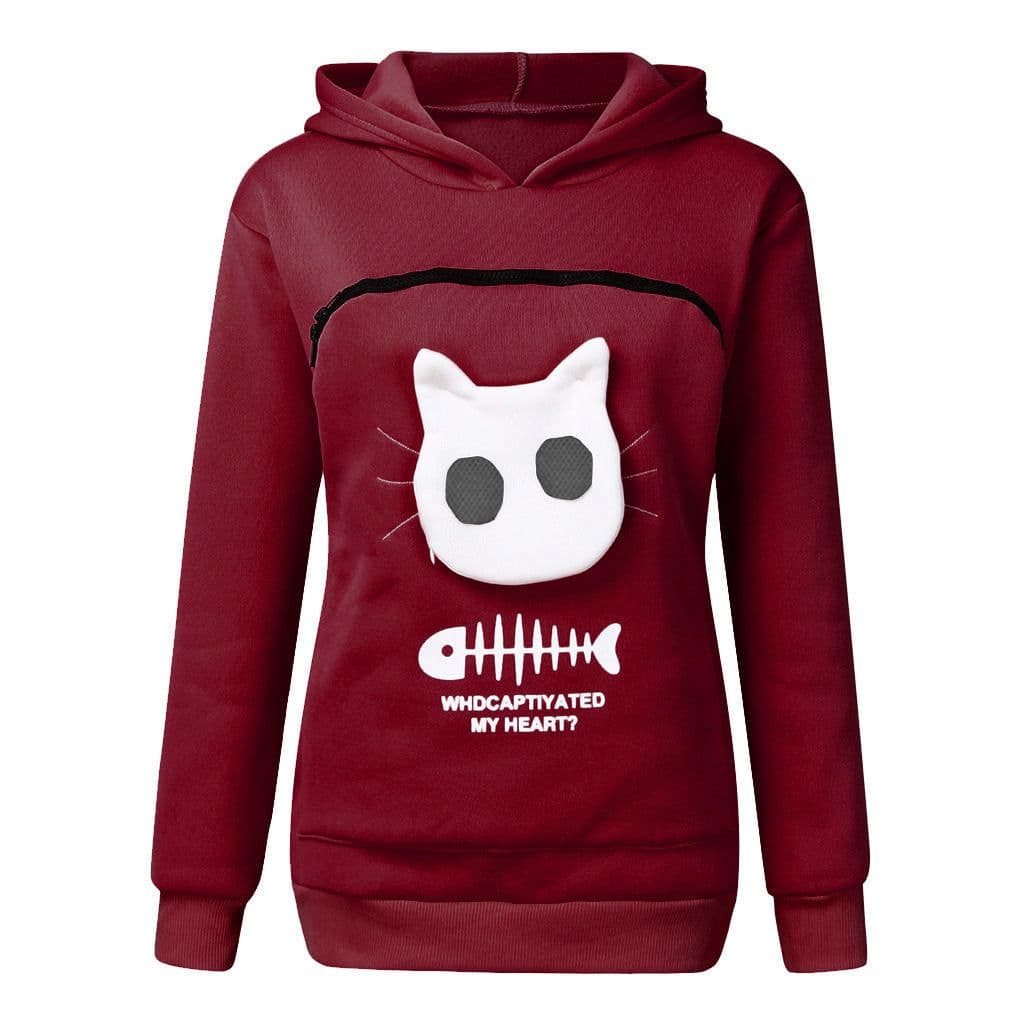 image-Women's Cat Print Hooded Sweater Long Sleeve Fleece Top