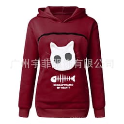image-Women's Cat Print Hooded Sweater Long Sleeve Fleece Top