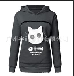 image-Women's Cat Print Hooded Sweater Long Sleeve Fleece Top