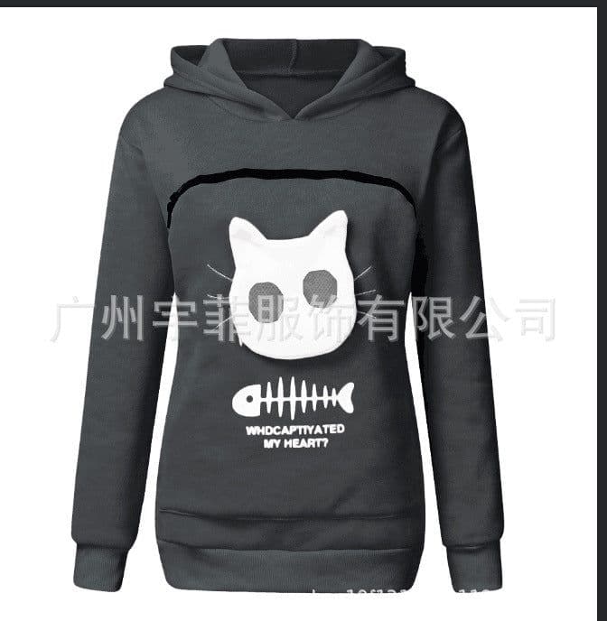 image-Women's Cat Print Hooded Sweater Long Sleeve Fleece Top