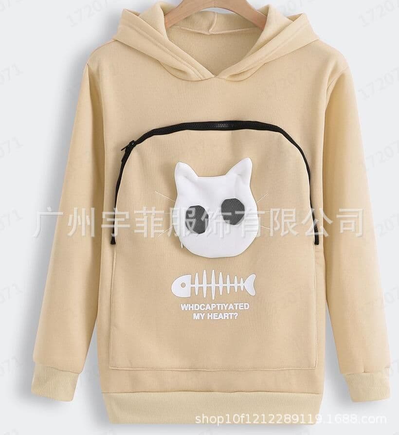 image-Women's Cat Print Hooded Sweater Long Sleeve Fleece Top