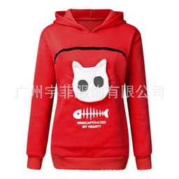 image-Women's Cat Print Hooded Sweater Long Sleeve Fleece Top