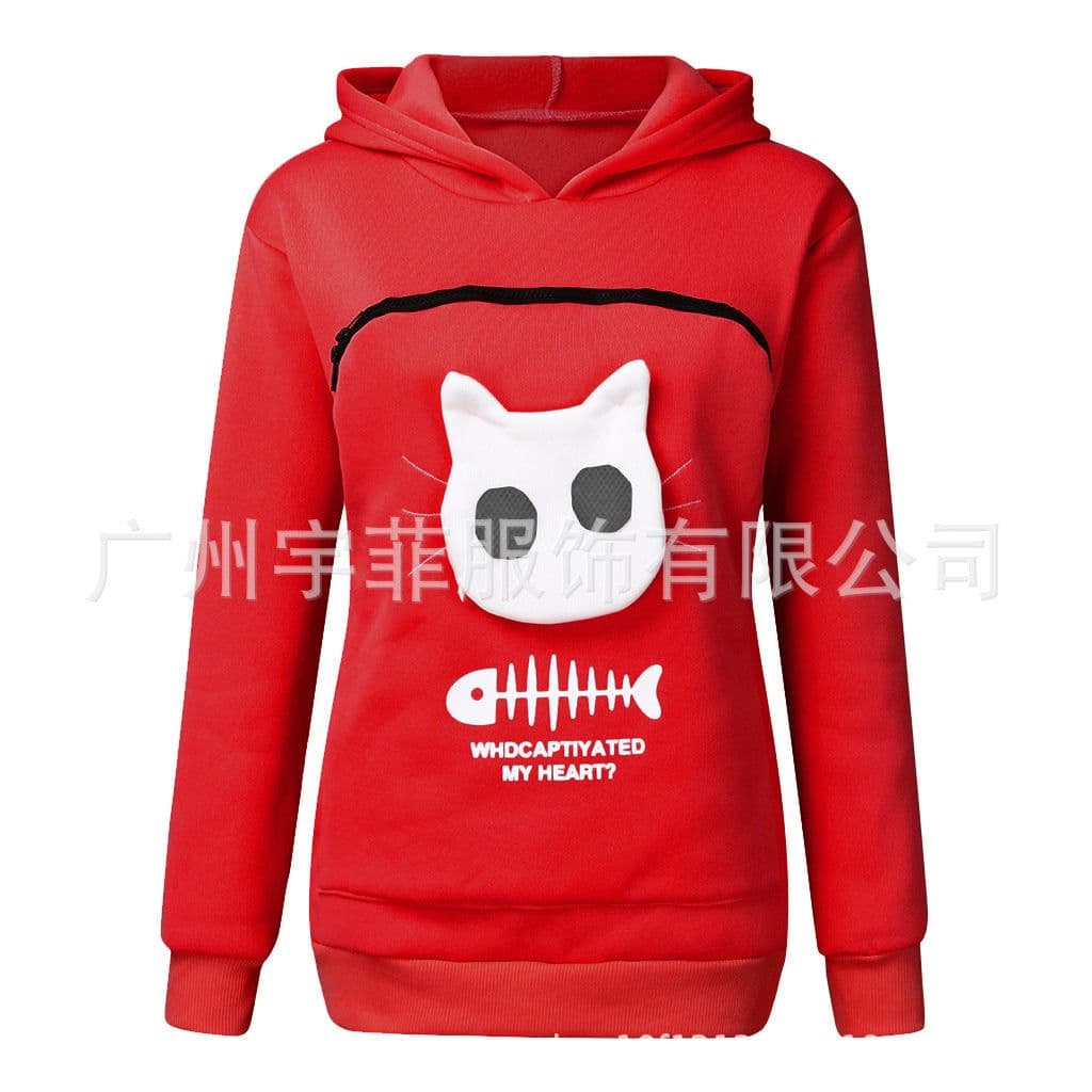 image-Women's Cat Print Hooded Sweater Long Sleeve Fleece Top