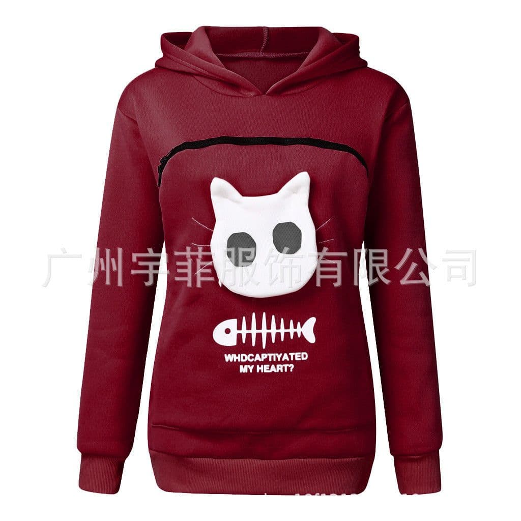 image-Women's Cat Print Hooded Sweater Long Sleeve Fleece Top
