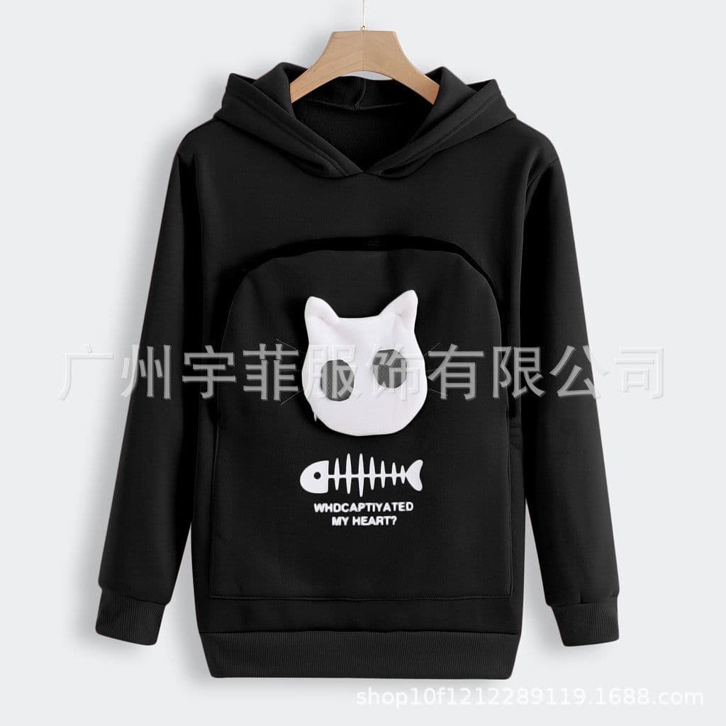 image-Women's Cat Print Hooded Sweater Long Sleeve Fleece Top
