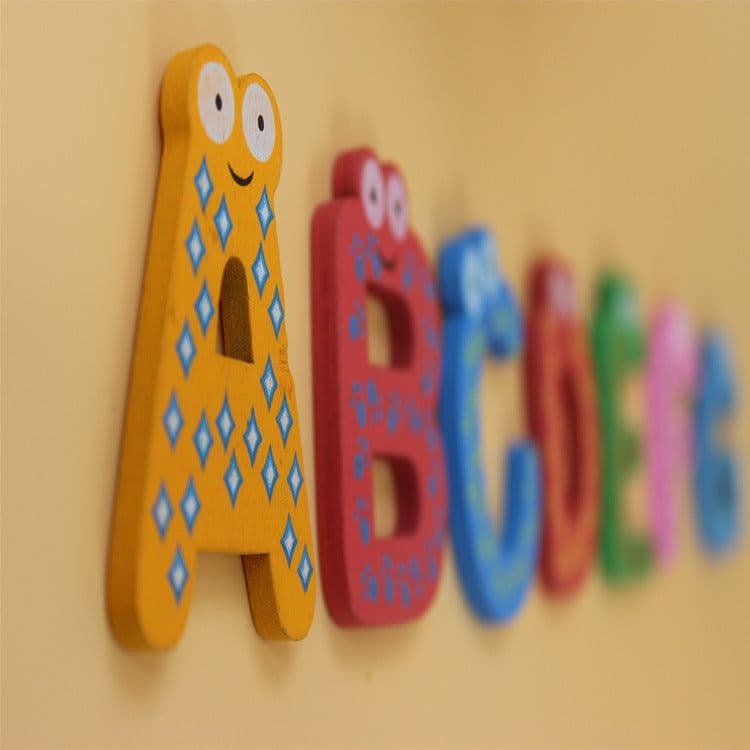 image-A5528 Wooden Cartoon 26 Letter Fridge Magnets Early Learning Toy