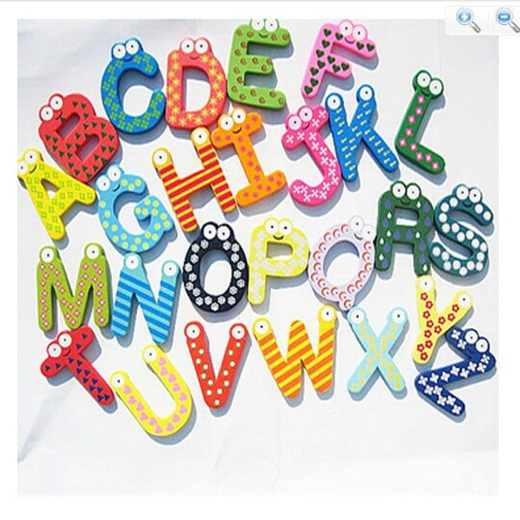 image-A5528 Wooden Cartoon 26 Letter Fridge Magnets Early Learning Toy