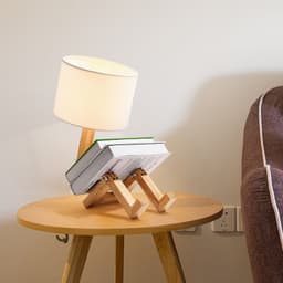 image-Fidelity Mingdian LED Table Lamp with Fabric Shade and Wood Base
