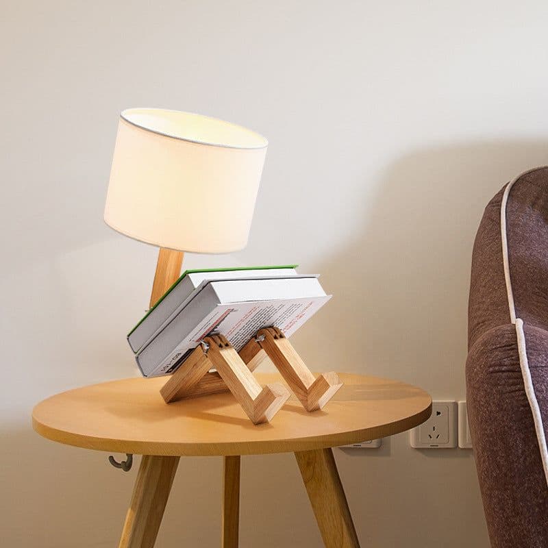image-Fidelity Mingdian LED Table Lamp with Fabric Shade and Wood Base