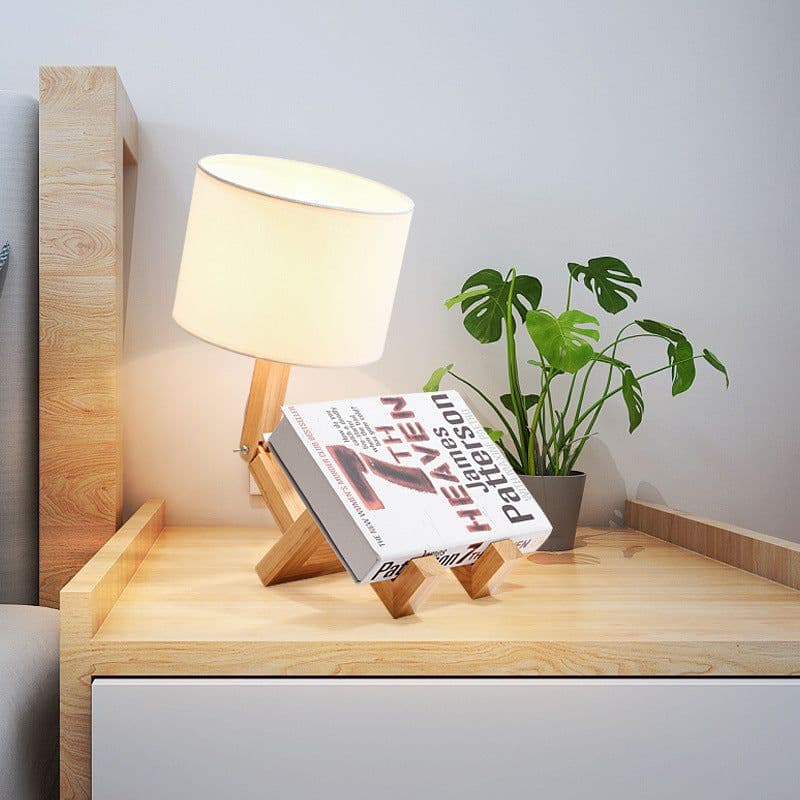 image-Fidelity Mingdian LED Table Lamp with Fabric Shade and Wood Base