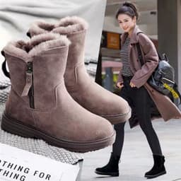 image-Women's Snow Boots Waterproof Warm Mid-Heel Winter Shoes PU Leather