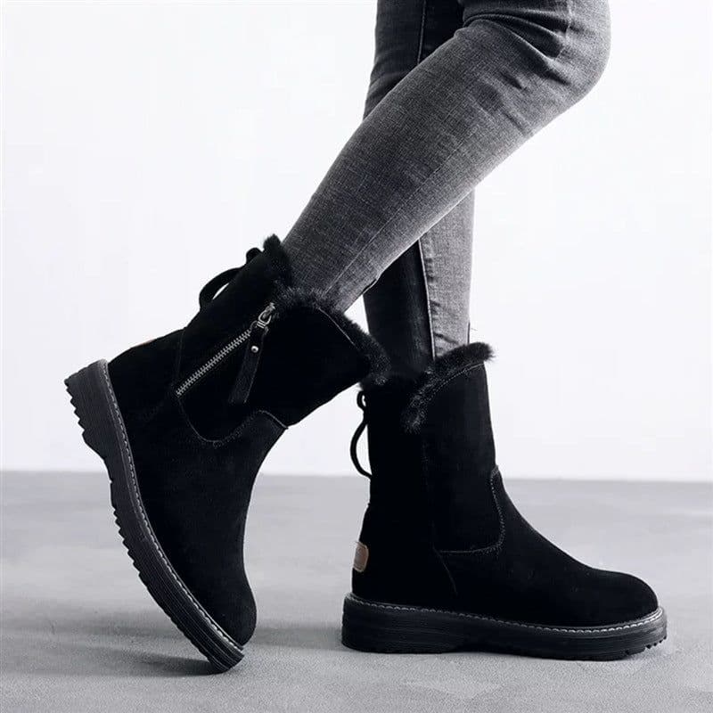image-Women's Snow Boots Waterproof Warm Mid-Heel Winter Shoes PU Leather